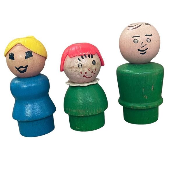 Vintage Fisher-Price Little People All Wood Lady Girl Man Cowboy 7 Piece Bundle - Picture 5 of 16